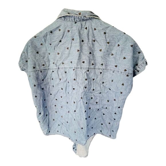 Madewell Short Sleeve Heart Detailed Tie Front Jean Top Shirt Size XXS - Picture 4 of 5